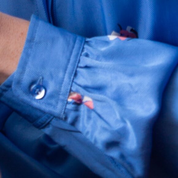 See By Chloe Floral Satin Twill Tie Shirt Dress Blue Parisian US Sz 8 - Picture 6 of 13